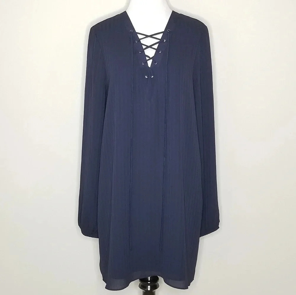 NWT BCBGeneration Blue Tonal Striped Long Sleeve Dress S